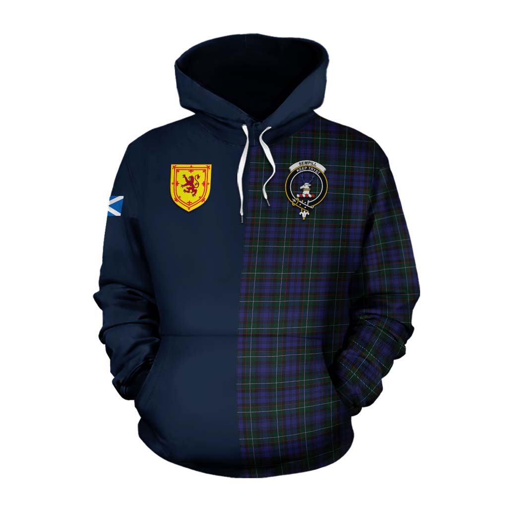 Tartan Vibes Clothing Sempill (Semple) Tartan Cotton Hoodie Alba with Scottish Lion Royal Arm Half Style