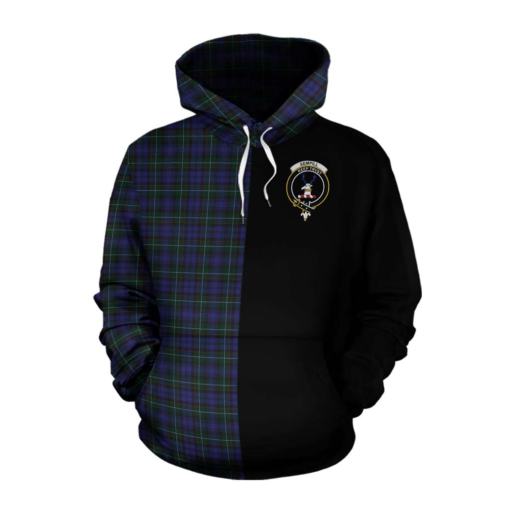 Tartan Vibes Clothing Sempill (Semple) Tartan Cotton Hoodie with Family Crest and Half Of Me Style