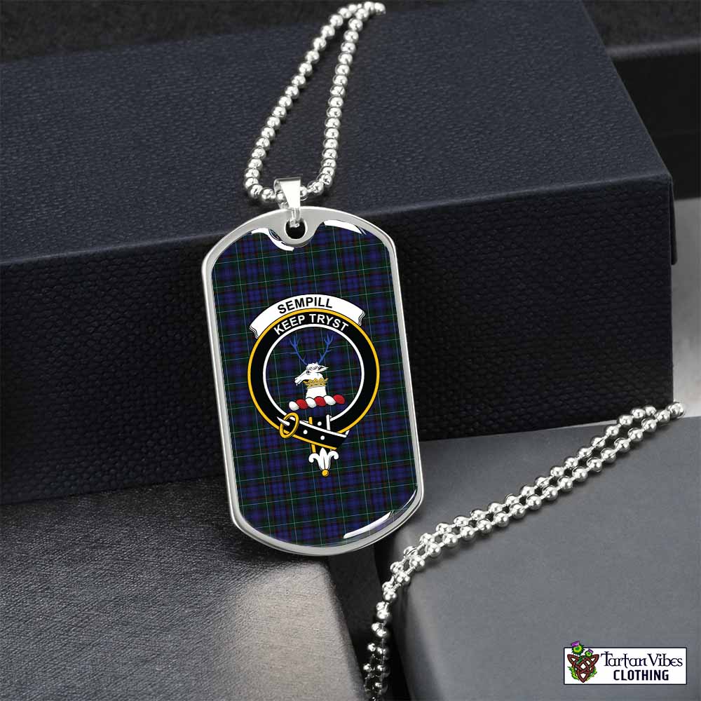 Tartan Vibes Clothing Sempill (Semple) Tartan Dog Tag Necklace with Family Crest