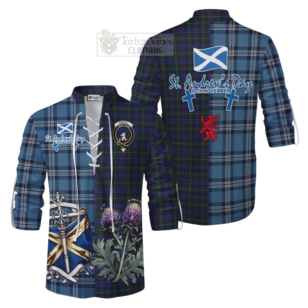 Tartan Vibes Clothing Sempill (Semple) Tartan Ghillie Kilt Shirt Happy St. Andrew's Day Half Tartan Style