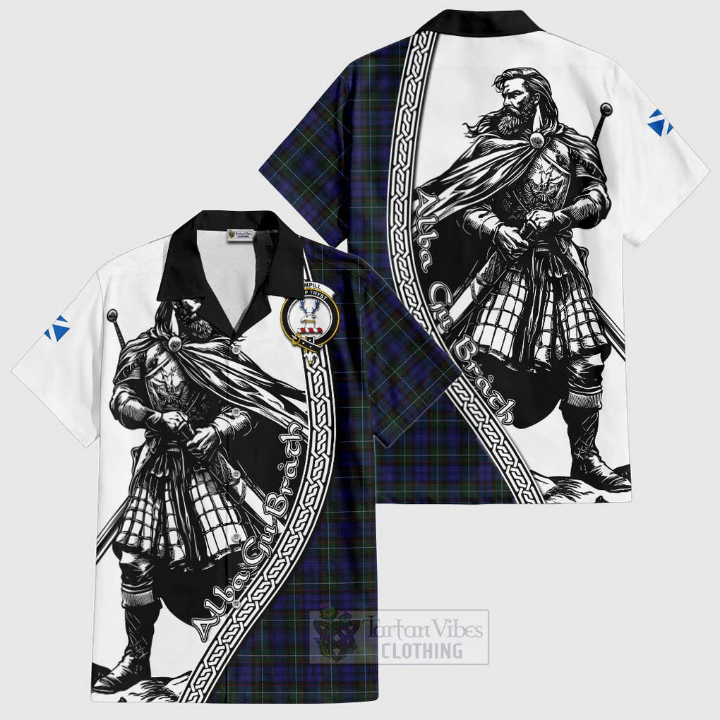 Tartan Vibes Clothing Sempill (Semple) Tartan Clan Crest Short Sleeve Button Shirt with Highlander Warrior Celtic Style