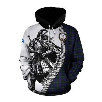 Sempill (Semple) Tartan Clan Crest Cotton Hoodie with Highlander Warrior Celtic Style