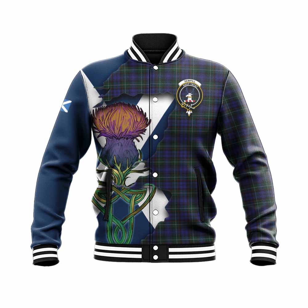 Sempill (Semple) Tartan Family Crest Baseball Jacket Scottish Thistle Celtic Inspired Unisex - Tartan Vibes Clothing