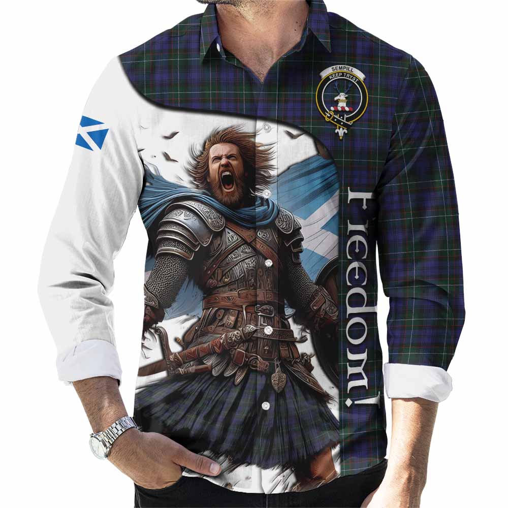 Sempill (Semple) Crest Tartan Long Sleeve Button Shirt Inspired by the Freedom of Scottish Warrior Men's Shirt S - Tartan Vibes Clothing