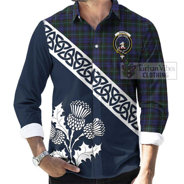 Sempill (Semple) Tartan Long Sleeve Button Shirt Featuring Thistle and Scotland Map