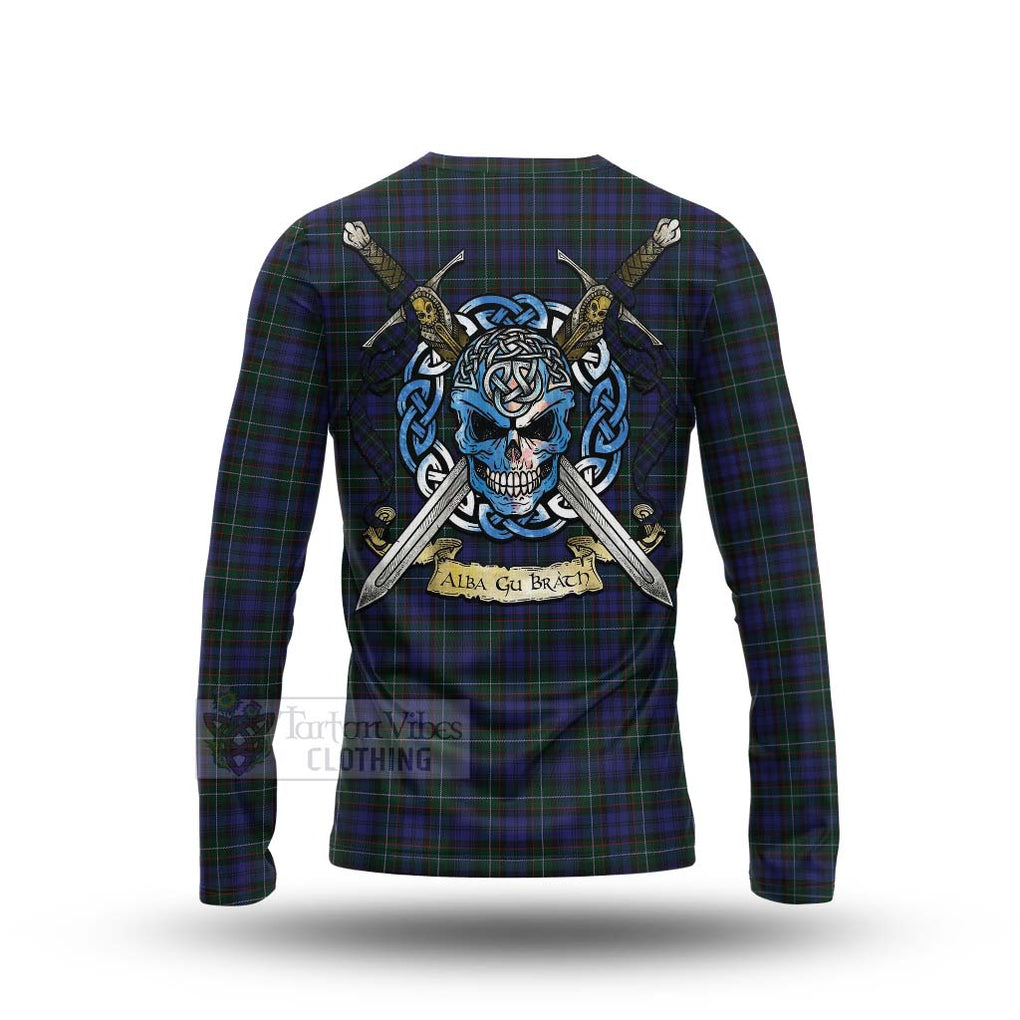 Tartan Vibes Clothing Sempill (Semple) Tartan Long Sleeve T-Shirt with Family Crest Celtic Skull Style