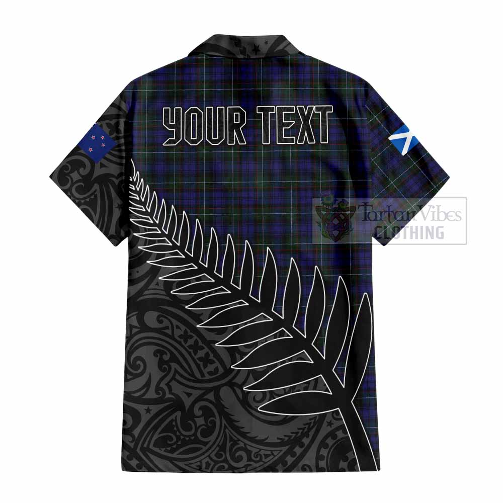 Tartan Vibes Clothing Sempill (Semple) Crest Tartan Short Sleeve Button Shirt with New Zealand Silver Fern Half Style