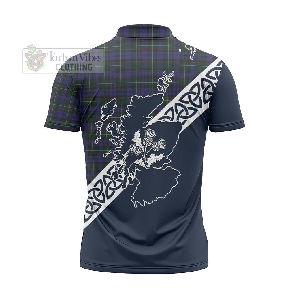 Tartan Vibes Clothing Sempill (Semple) Tartan Zipper Polo Shirt Featuring Thistle and Scotland Map