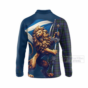 Sempill (Semple) Tartan Family Crest Long Sleeve Polo Shirt with Scottish Majestic Lion