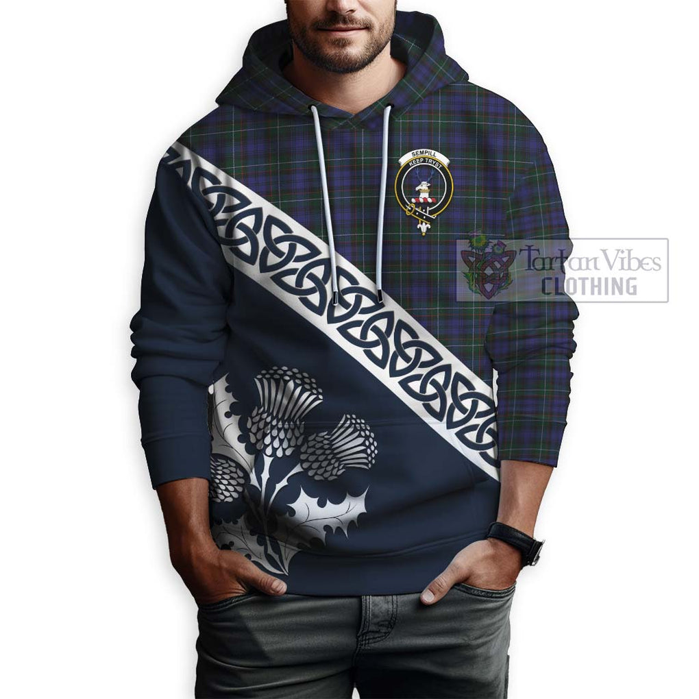 Tartan Vibes Clothing Sempill (Semple) Tartan Hoodie Featuring Thistle and Scotland Map