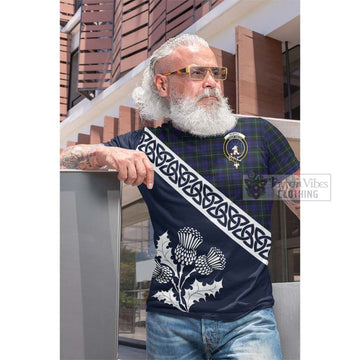 Sempill (Semple) Tartan Cotton T-shirt Featuring Thistle and Scotland Map