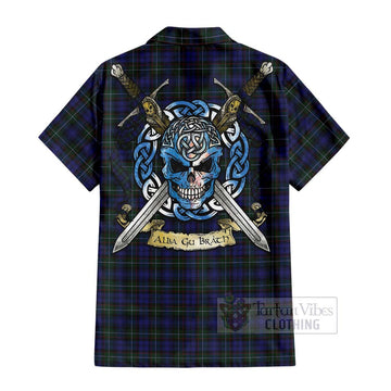 Sempill (Semple) Tartan Short Sleeve Button Shirt with Family Crest Celtic Skull Style