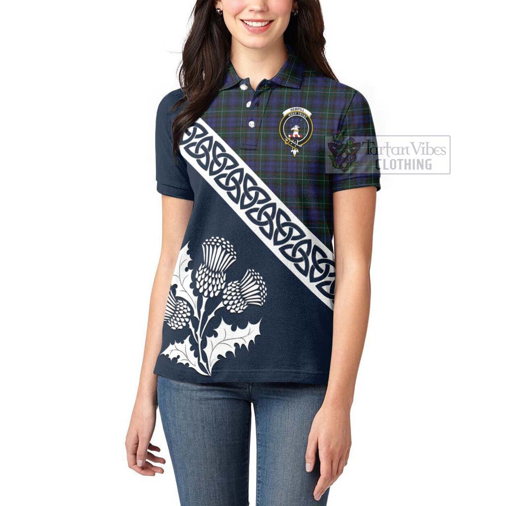 Tartan Vibes Clothing Sempill (Semple) Tartan Women's Polo Shirt Featuring Thistle and Scotland Map