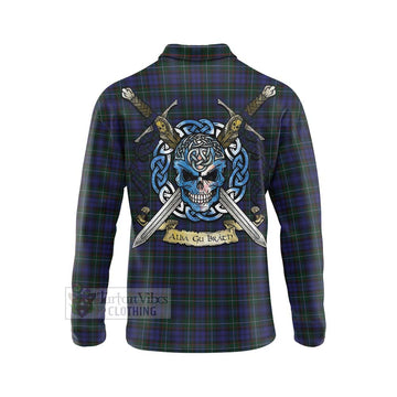 Sempill (Semple) Tartan Long Sleeve Polo Shirt with Family Crest Celtic Skull Style