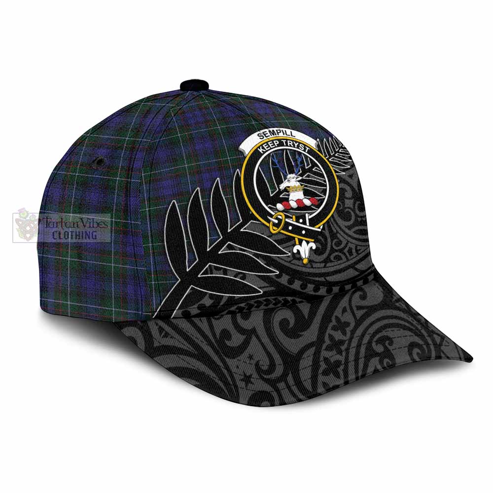 Tartan Vibes Clothing Sempill (Semple) Tartan Classic Cap with New Zealand Silver Fern Half Style