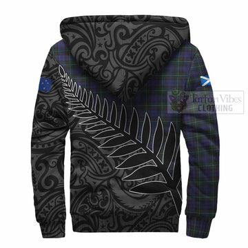 Sempill (Semple) Crest Tartan Sherpa Hoodie with New Zealand Silver Fern Half Style