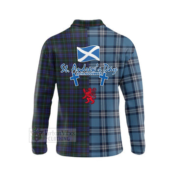 Sempill (Semple) Tartan Long Sleeve Polo Shirt Happy St. Andrew's Day Half Tartan Style