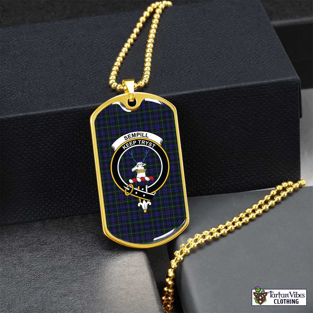 Tartan Vibes Clothing Sempill (Semple) Tartan Dog Tag Necklace with Family Crest