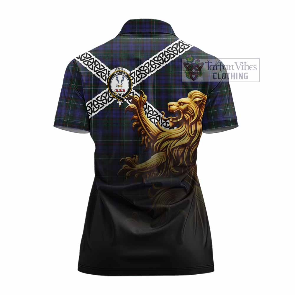 Sempill (Semple) Crest Tartan Women's Polo Shirt with Golden Lion Emblem Celtic Style - Tartan Vibes Clothing