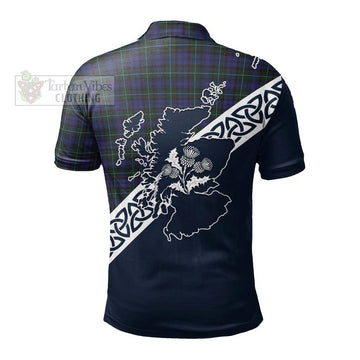 Sempill (Semple) Tartan Polo Shirt Featuring Thistle and Scotland Map