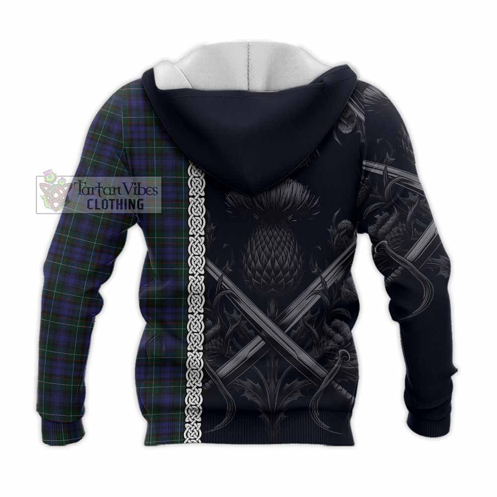 Tartan Vibes Clothing Sempill (Semple) Tartan Knitted Hoodie with Family Crest Cross Sword Thistle Celtic Vibes