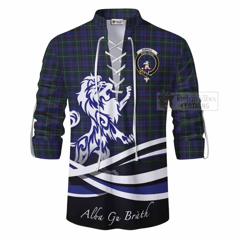 Tartan Vibes Clothing Sempill (Semple) Tartan Ghillie Kilt Shirt with Alba Gu Brath Regal Lion Emblem