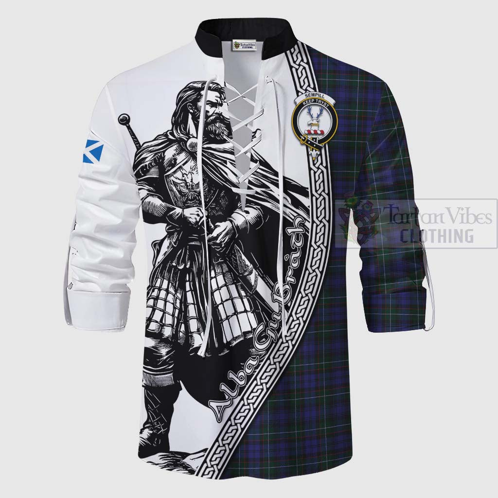 Tartan Vibes Clothing Sempill (Semple) Tartan Clan Crest Ghillie Kilt Shirt with Highlander Warrior Celtic Style