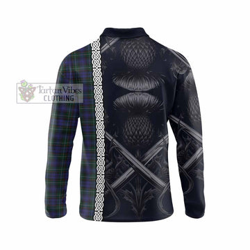 Sempill (Semple) Tartan Long Sleeve Polo Shirt with Family Crest Cross Sword Thistle Celtic Vibes