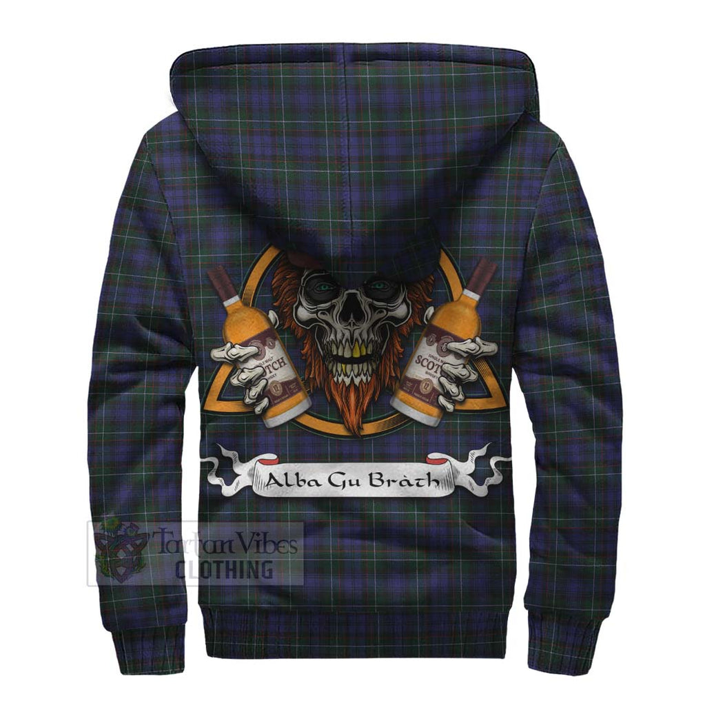 Tartan Vibes Clothing Sempill (Semple) Tartan Sherpa Hoodie with Family Crest and Bearded Skull Holding Bottles of Whiskey