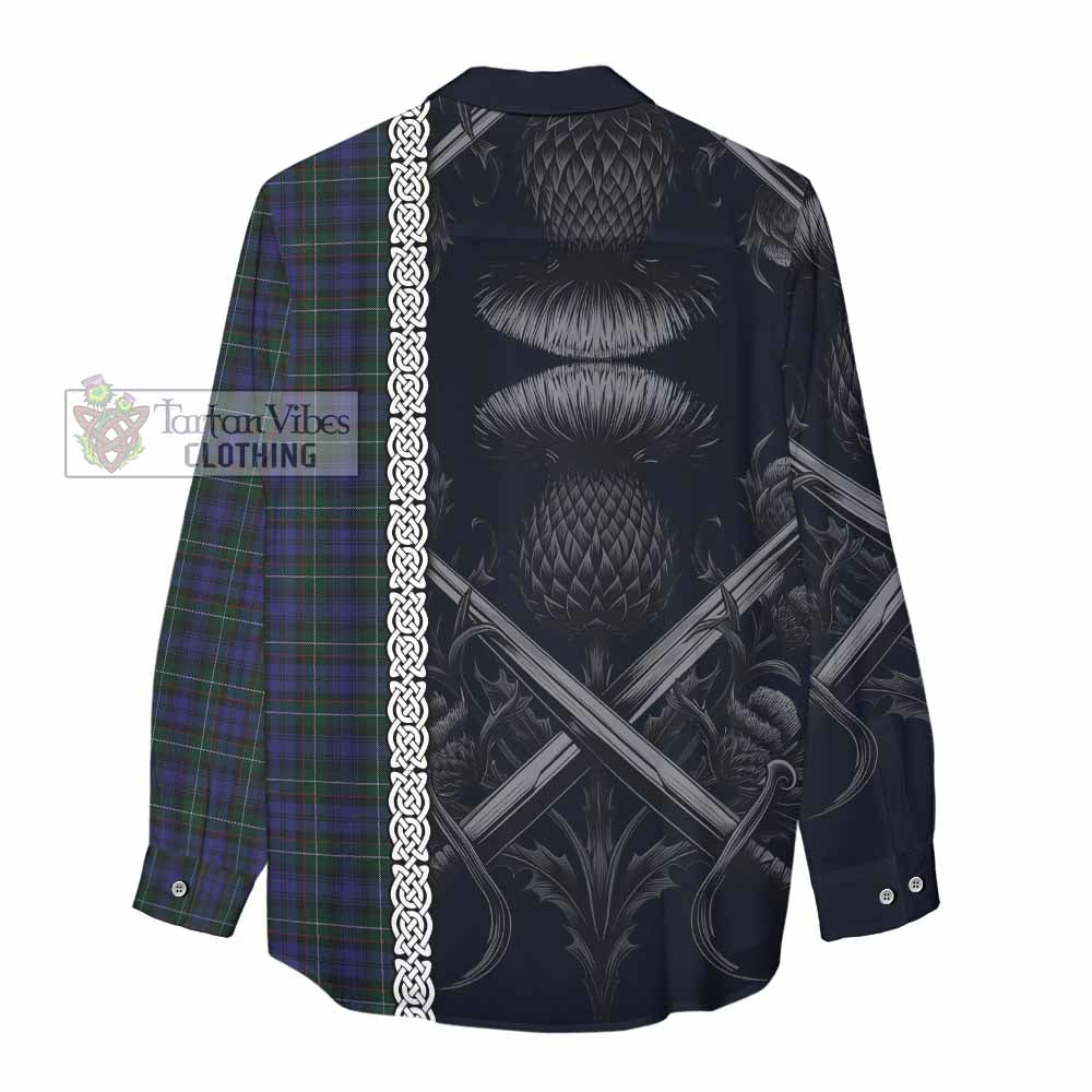 Tartan Vibes Clothing Sempill (Semple) Tartan Women's Casual Shirt with Family Crest Cross Sword Thistle Celtic Vibes