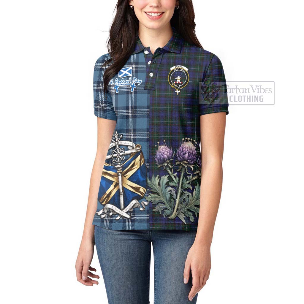 Tartan Vibes Clothing Sempill (Semple) Tartan Women's Polo Shirt Happy St. Andrew's Day Half Tartan Style