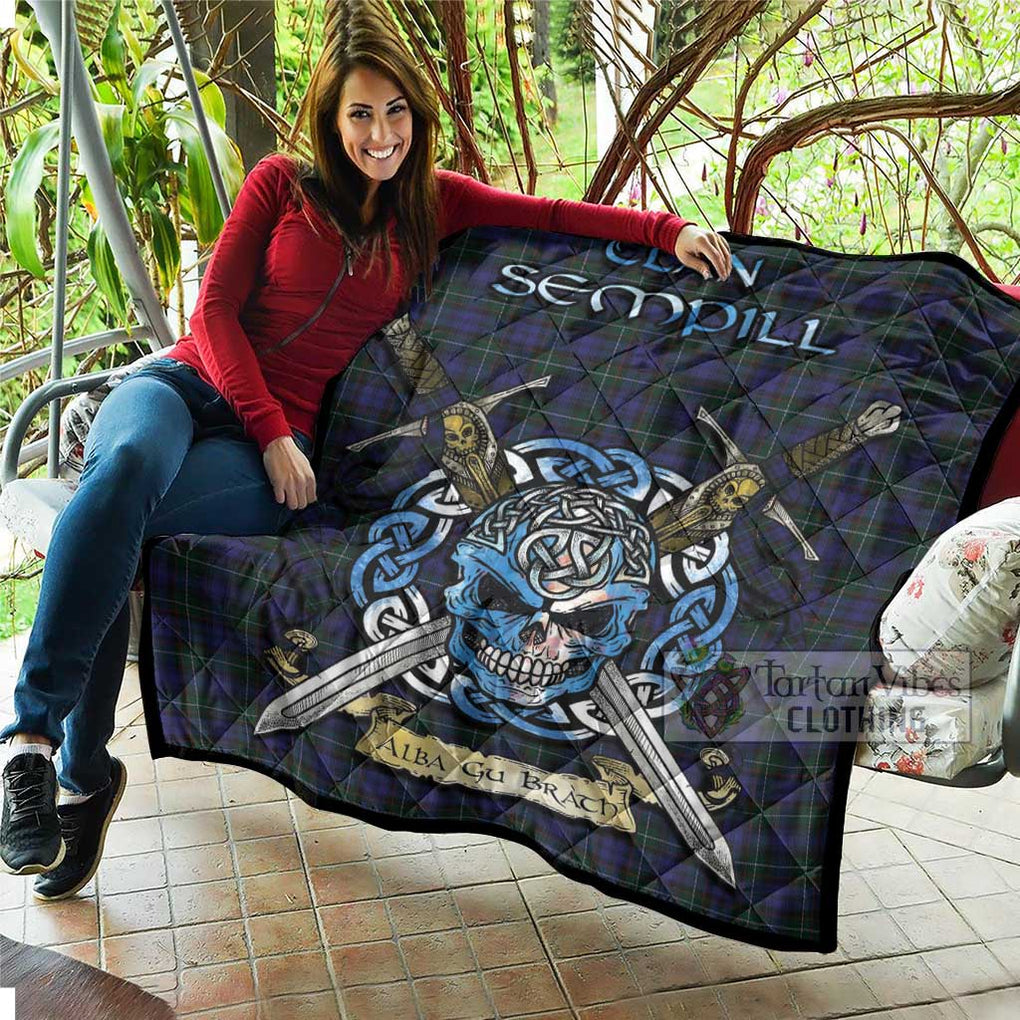 Tartan Vibes Clothing Sempill (Semple) Tartan Quilt with Celtic Skull Alba Gu Brath Style