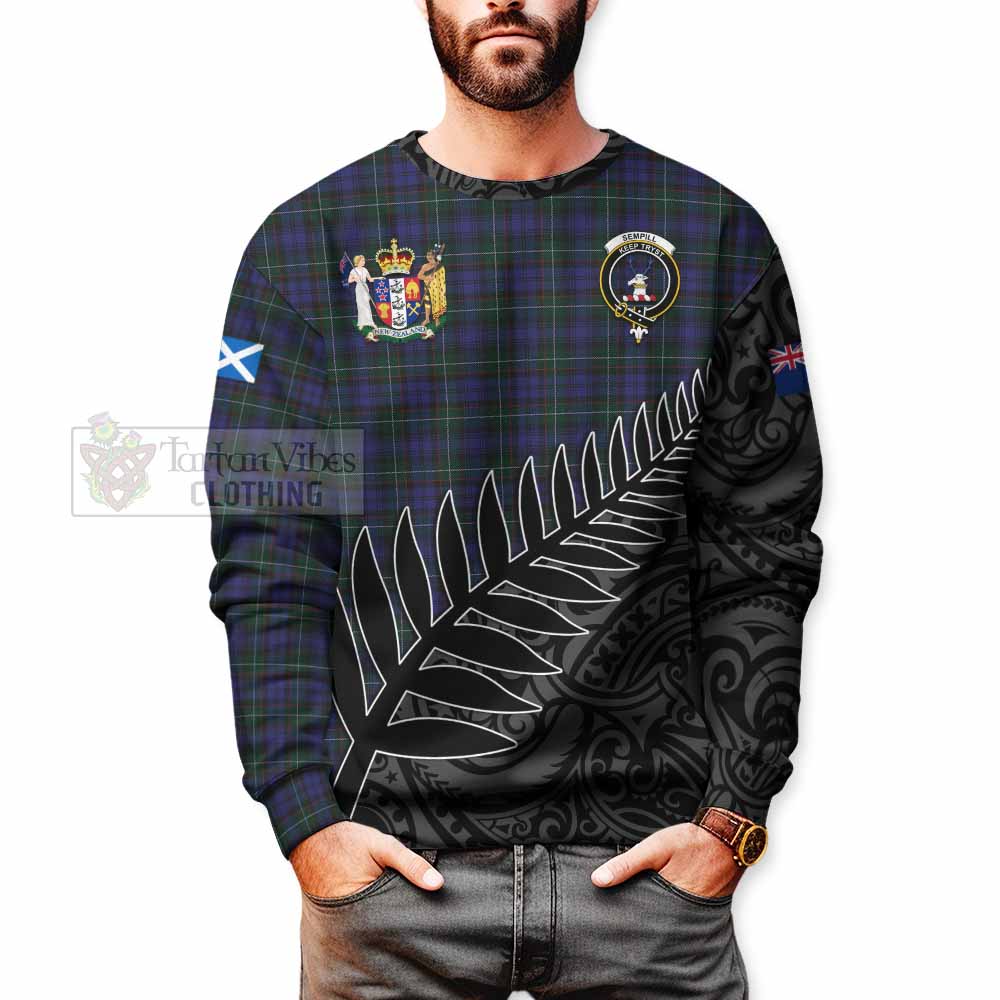 Tartan Vibes Clothing Sempill (Semple) Crest Tartan Sweatshirt with New Zealand Silver Fern Half Style