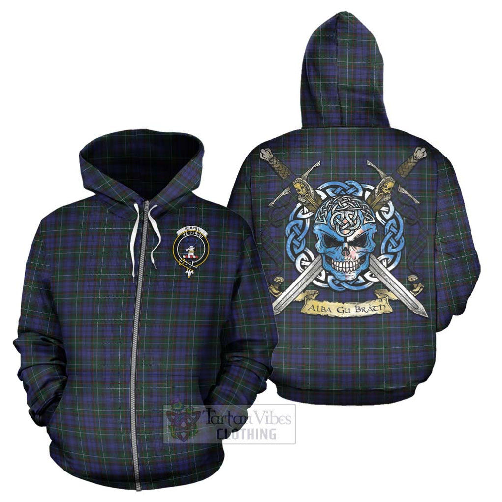 Tartan Vibes Clothing Sempill (Semple) Tartan Hoodie with Family Crest Celtic Skull Style