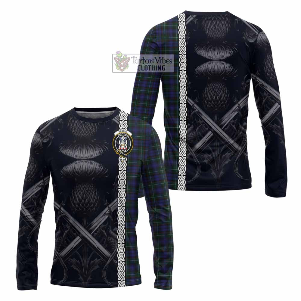 Tartan Vibes Clothing Sempill (Semple) Tartan Long Sleeve T-Shirt with Family Crest Cross Sword Thistle Celtic Vibes