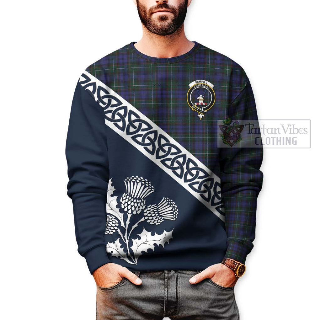 Tartan Vibes Clothing Sempill (Semple) Tartan Sweatshirt Featuring Thistle and Scotland Map