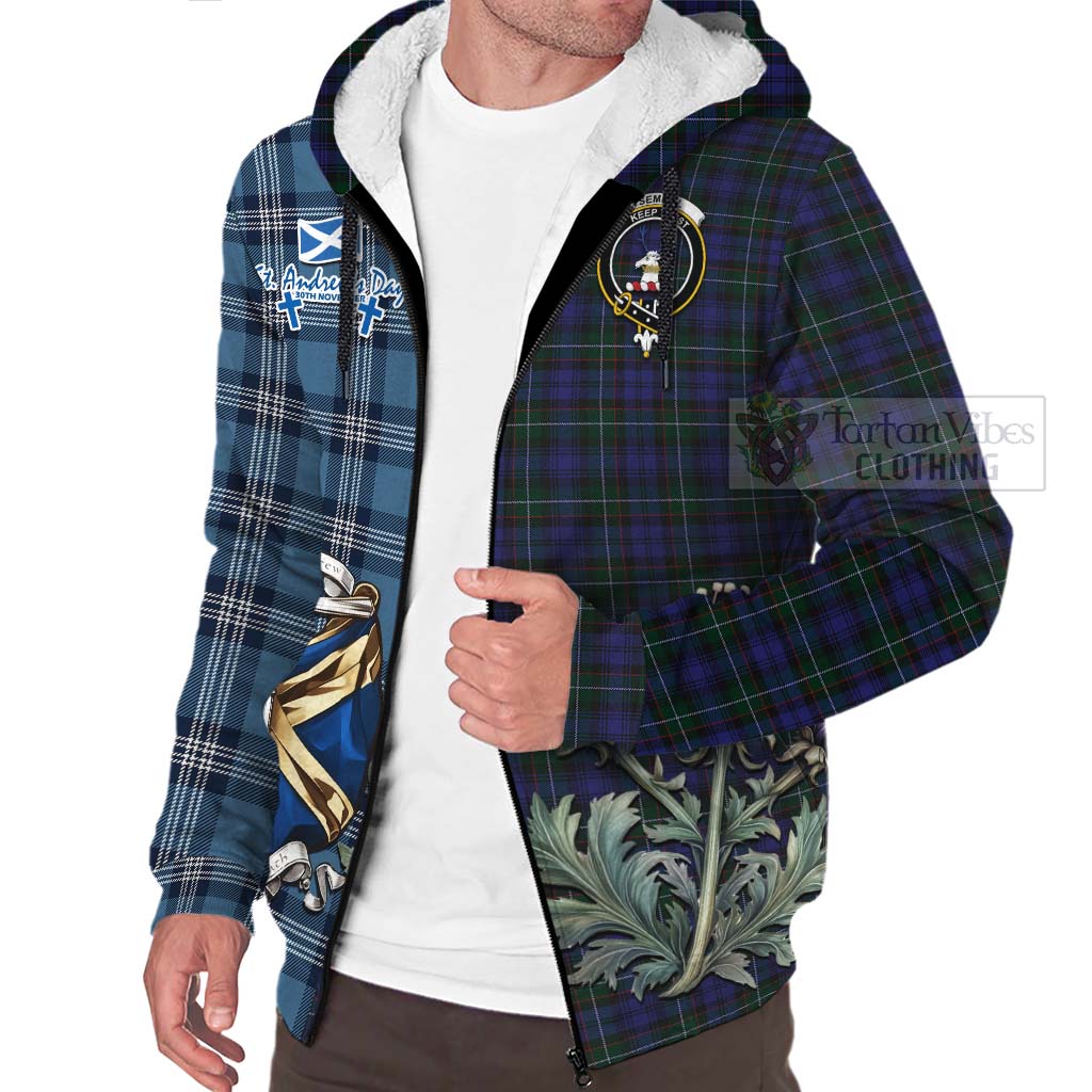 Tartan Vibes Clothing Sempill (Semple) Tartan Sherpa Hoodie Happy St. Andrew's Day Half Tartan Style