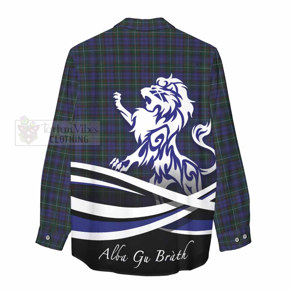 Tartan Vibes Clothing Sempill (Semple) Tartan Women's Casual Shirt with Alba Gu Brath Regal Lion Emblem