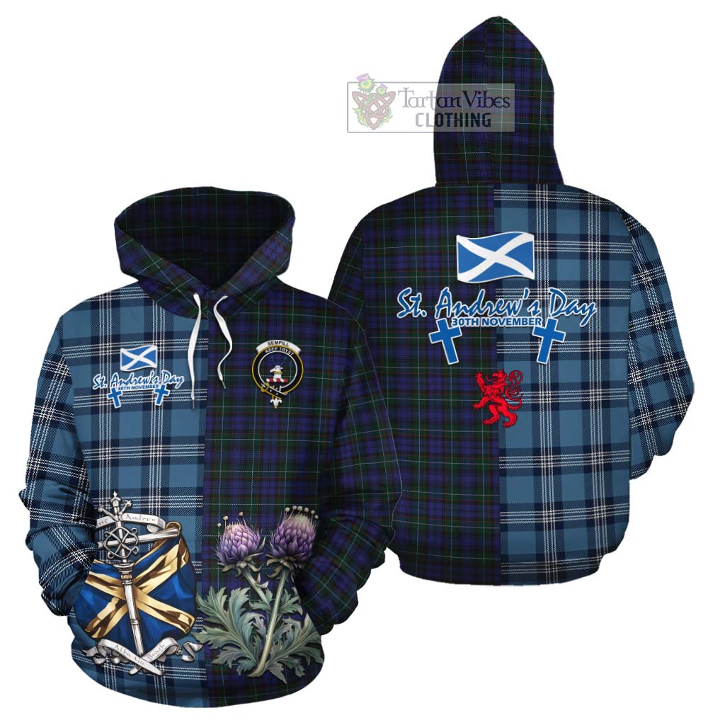 Tartan Vibes Clothing Sempill (Semple) Tartan Cotton Hoodie Happy St. Andrew's Day Half Tartan Style