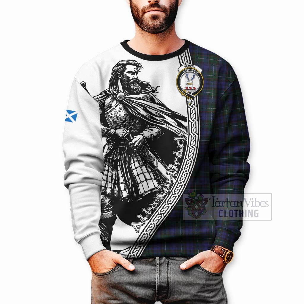 Tartan Vibes Clothing Sempill (Semple) Tartan Clan Crest Sweatshirt with Highlander Warrior Celtic Style