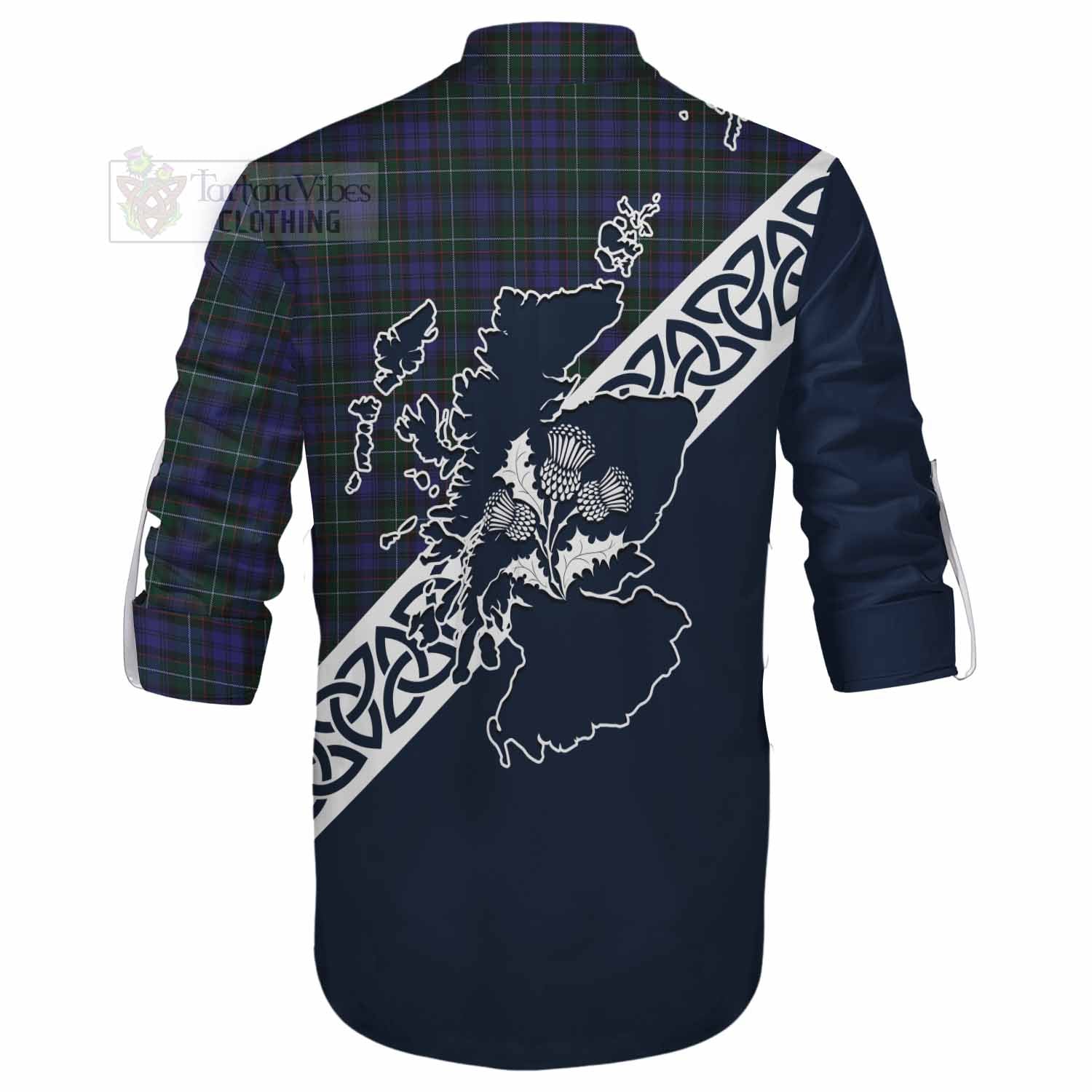 Tartan Vibes Clothing Sempill (Semple) Tartan Ghillie Kilt Shirt Featuring Thistle and Scotland Map