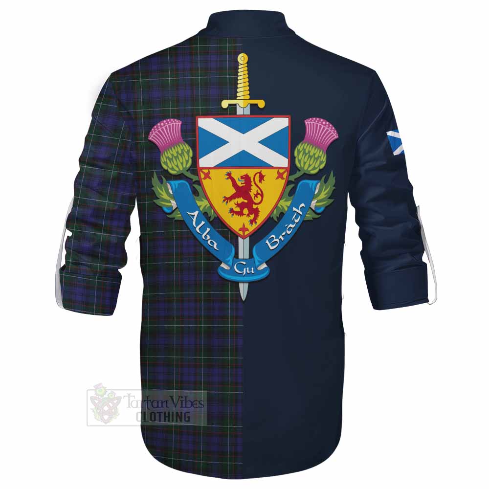 Sempill (Semple) Tartan Ghillie Kilt Shirt Alba with Scottish Lion Royal Arm Half Style