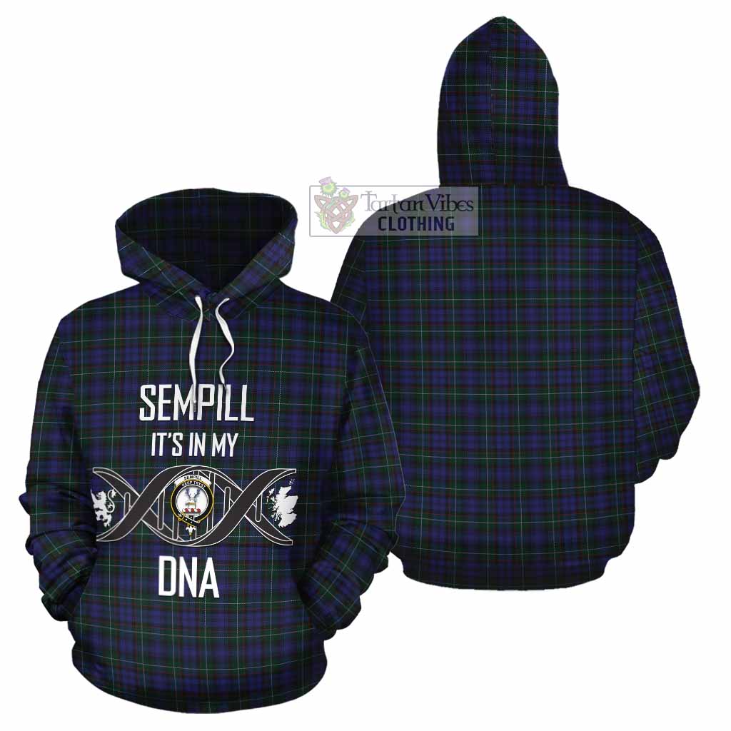 Tartan Vibes Clothing Sempill (Semple) Tartan Cotton Hoodie with Family Crest DNA In Me Style