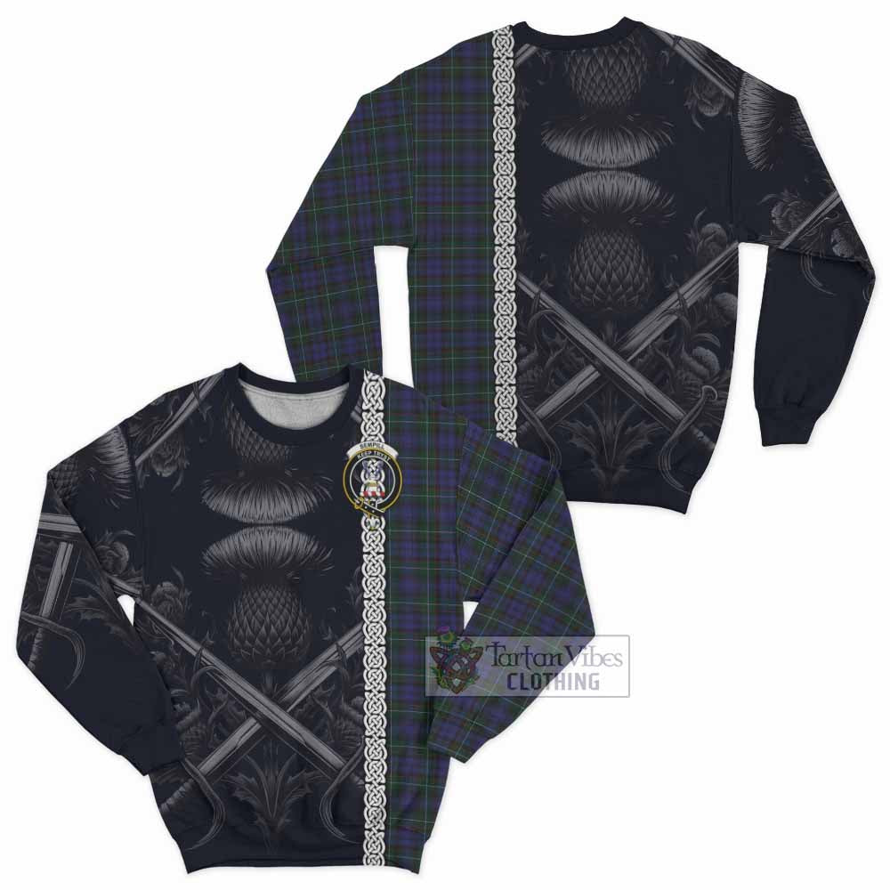 Tartan Vibes Clothing Sempill (Semple) Tartan Sweatshirt with Family Crest Cross Sword Thistle Celtic Vibes