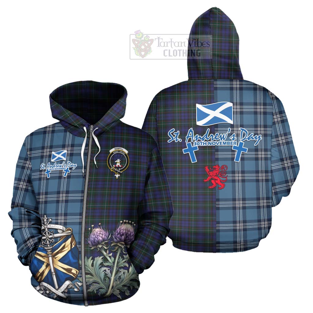 Tartan Vibes Clothing Sempill (Semple) Tartan Hoodie Happy St. Andrew's Day Half Tartan Style