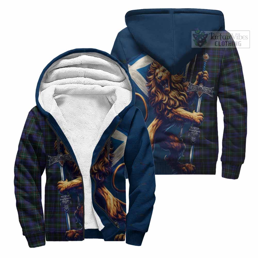 Tartan Vibes Clothing Sempill (Semple) Tartan Family Crest Sherpa Hoodie with Scottish Majestic Lion