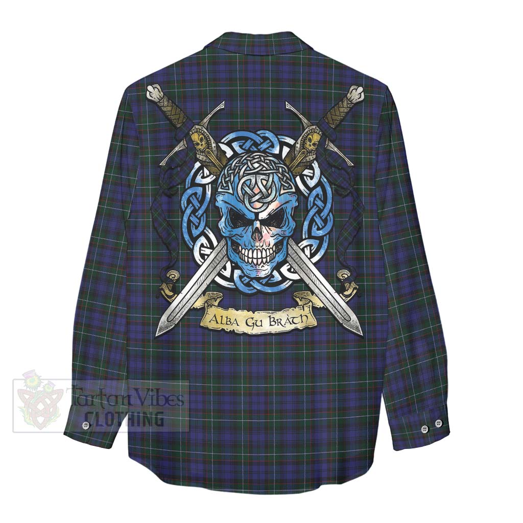 Tartan Vibes Clothing Sempill (Semple) Tartan Women's Casual Shirt with Family Crest Celtic Skull Style