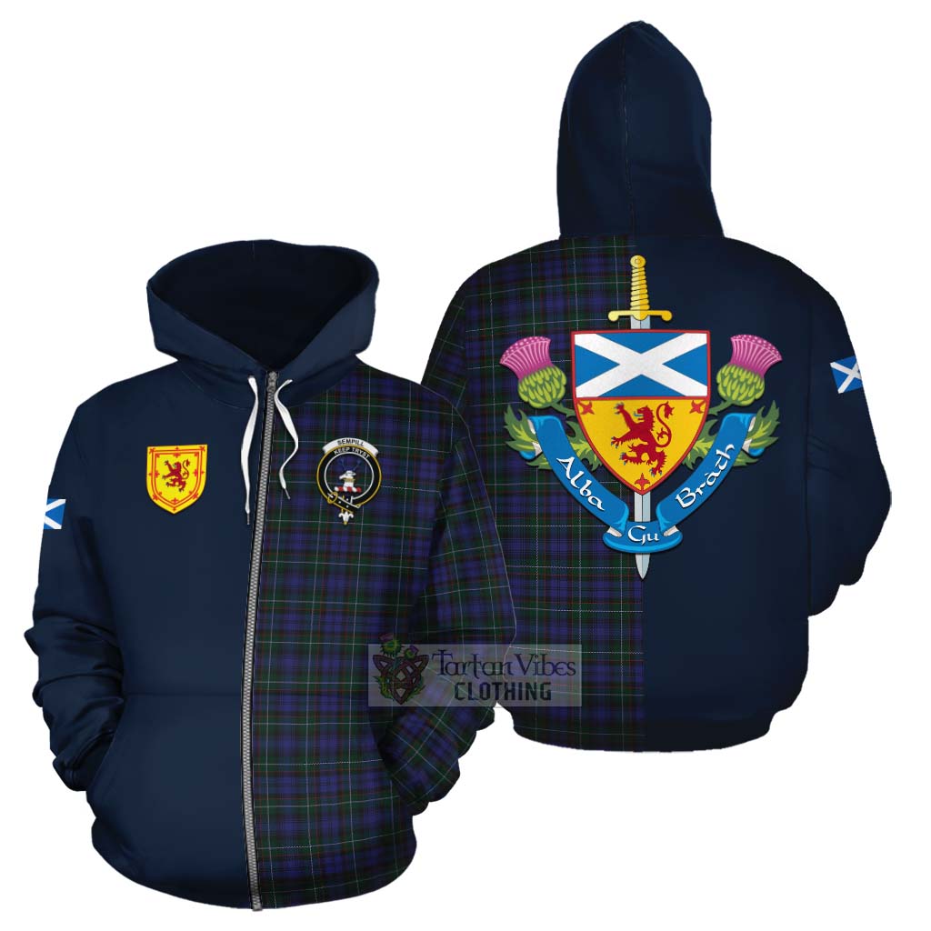 Tartan Vibes Clothing Sempill (Semple) Tartan Cotton Hoodie Alba with Scottish Lion Royal Arm Half Style