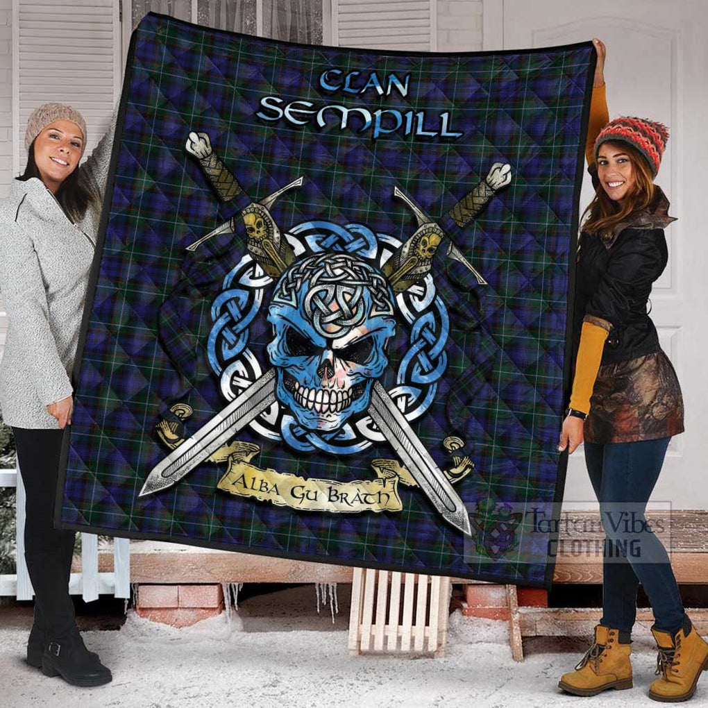 Tartan Vibes Clothing Sempill (Semple) Tartan Quilt with Celtic Skull Alba Gu Brath Style