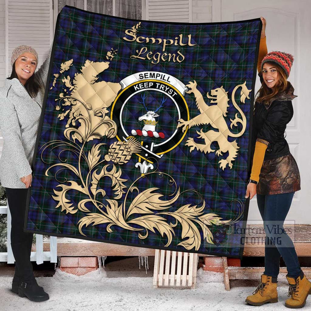 Tartan Vibes Clothing Sempill (Semple) Tartan Quilt with Family Crest and Scottish Symbol Style